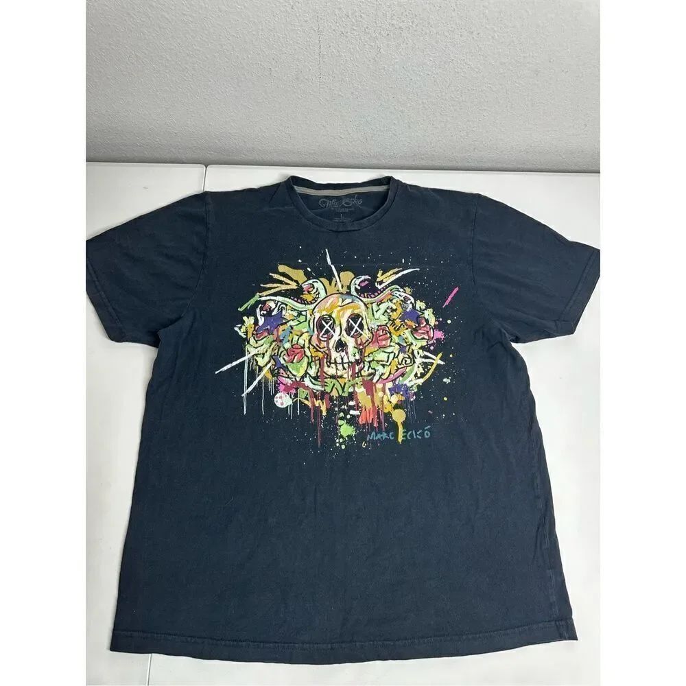 Marc Ecko Black Cotton Men’s Skull Paint T-Shirt Size L